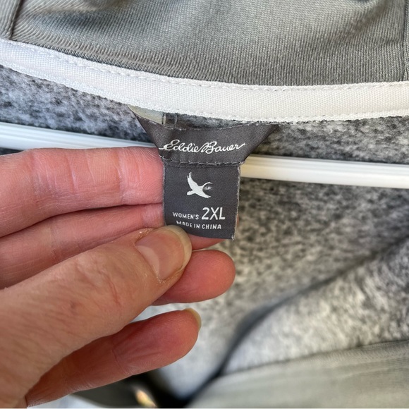 Eddie Bauer Women’s Heathered Gray Hooded Zip Up Knit Fleece Jacket Sz 2XL - Picture 5 of 15